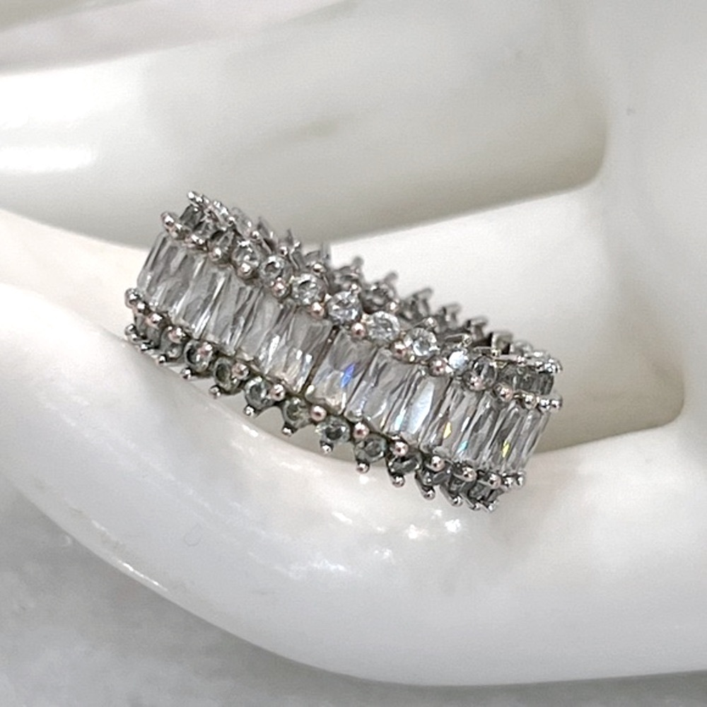 Diamond (Sim) Silver Eternity Band Sz 8